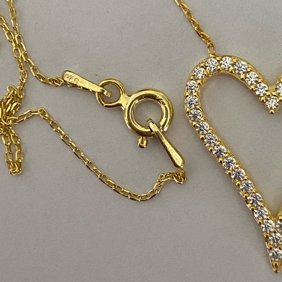 💖925 Silver necklace heart love cz stones 18k yellow gold plated - Picture 4 of 5